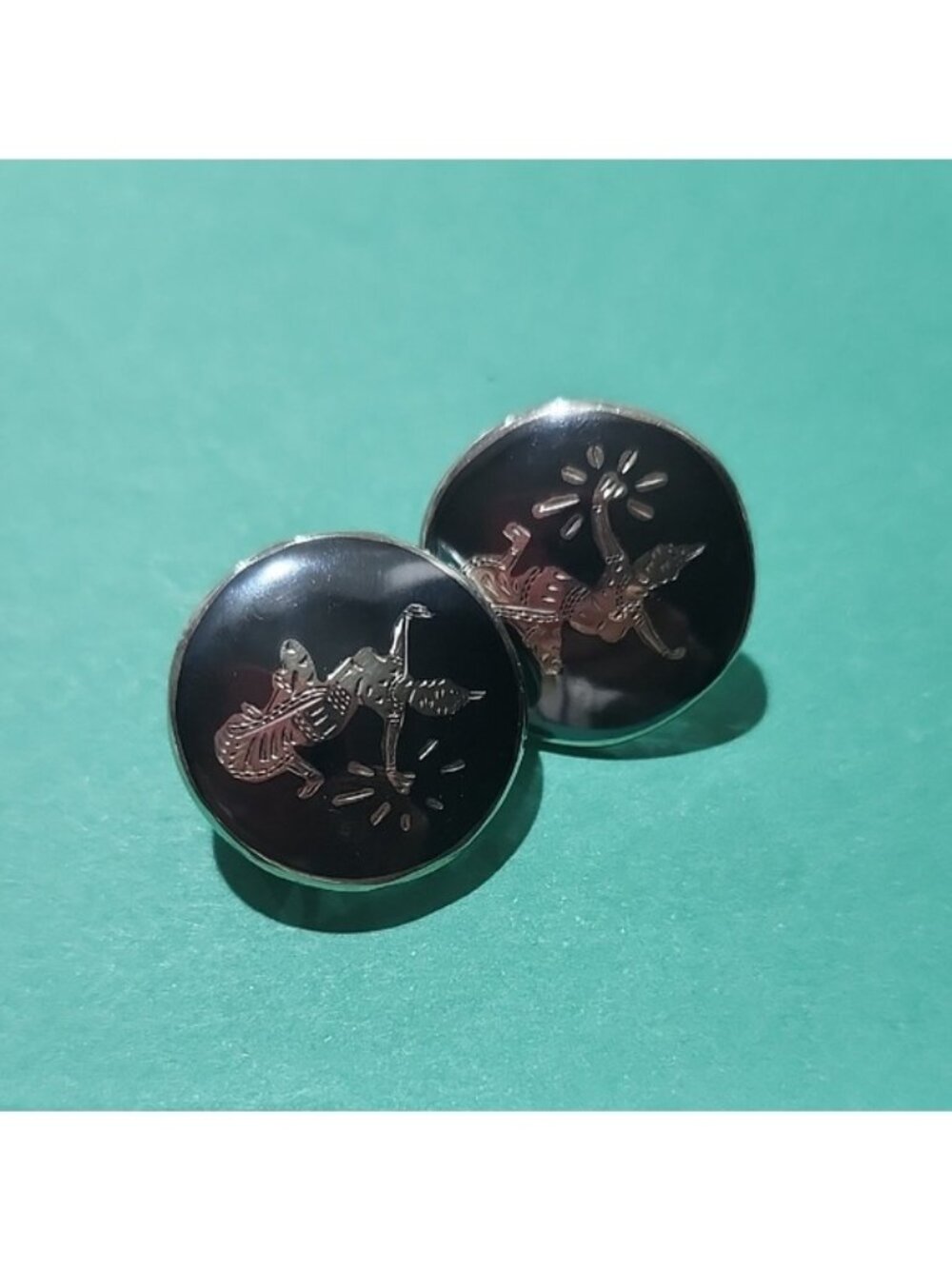 Vintage Sterling Silver Goddess Mehkala Dancer Niello Earrings, Made In Siam